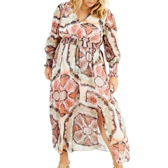 INC Plus Size Smocked Puff Sleeve Maxi Dress Size 3X - Picture 3 of 8